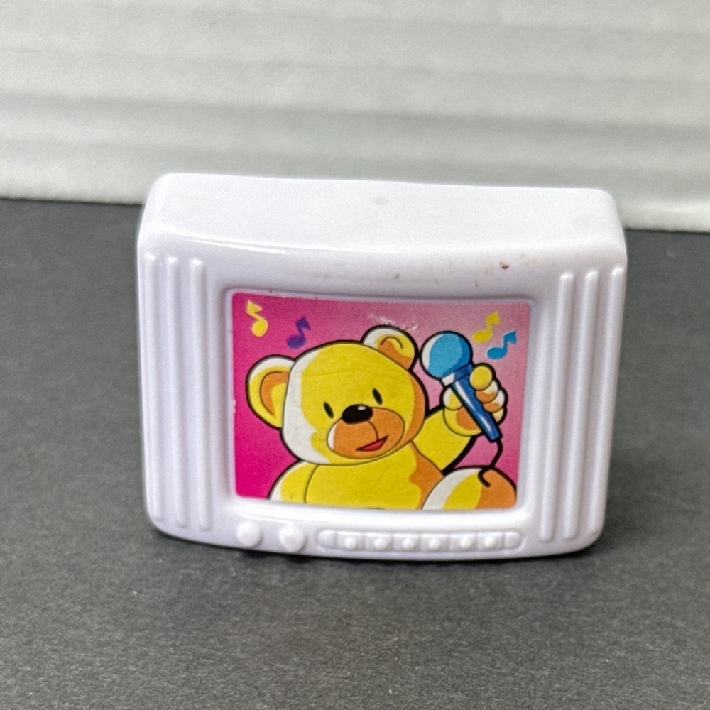 Fisher Price Plastic Teal and White TV W/Bear Loving Family Dollhouse Accessory